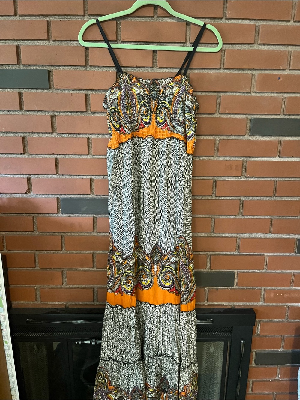 Orange Paisley Maxi Sundress with adjustable straps- Women